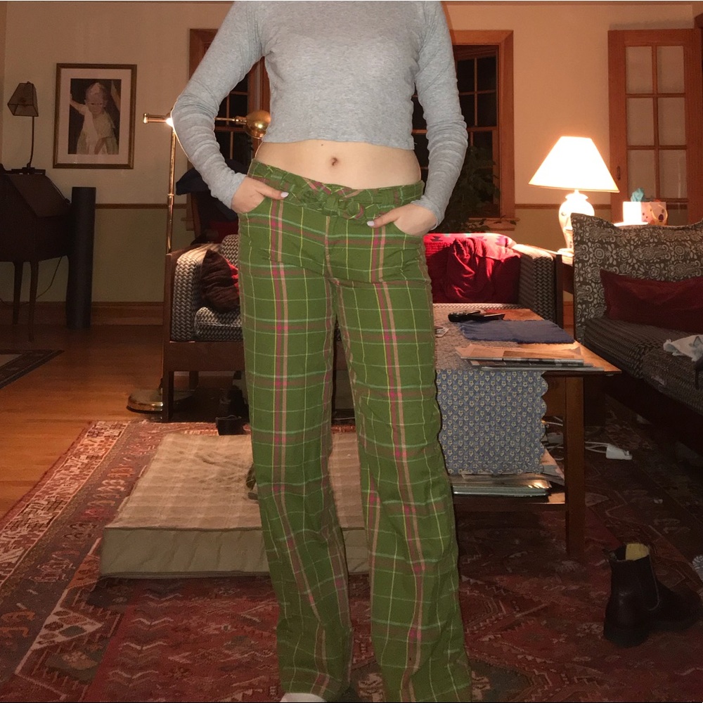 Low-Rise Green plaid pants vintage